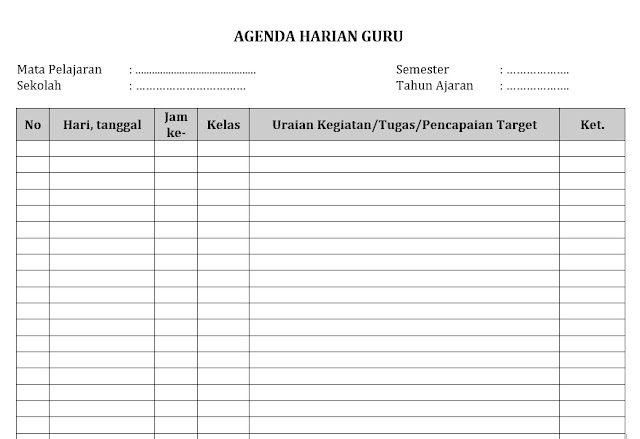 Contoh Format Agenda Harian Guru